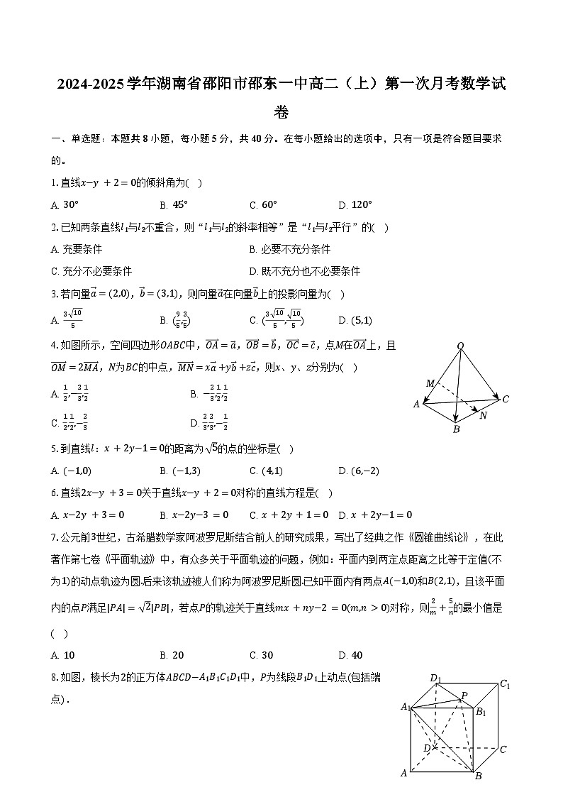 2024-2025学年湖南省邵阳市邵东一中高二（上）第一次月考数学试卷（含答案）第1页