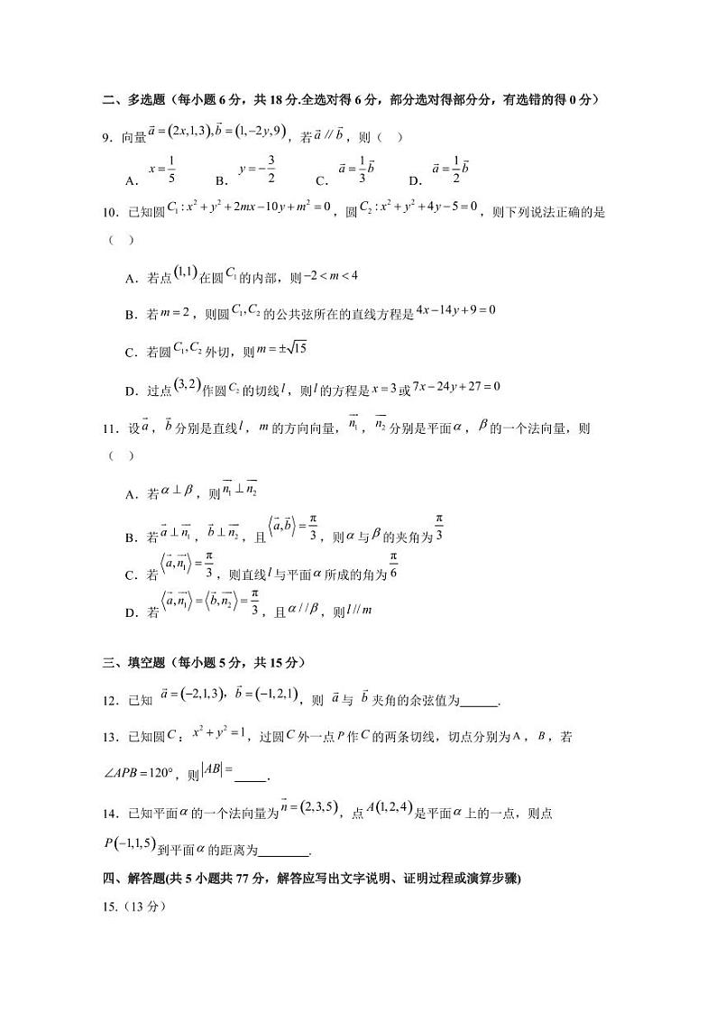 2024-2025学年青海省西宁市高二上学期期中数学质量检测试卷（含解析）第2页