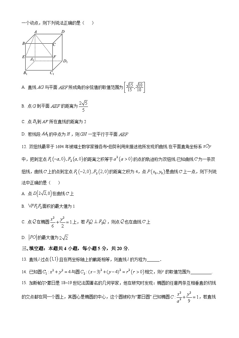 2025安徽师大附中高二上学期期中考试数学含解析第3页