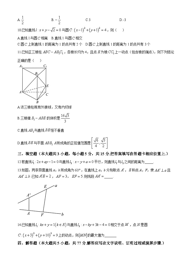 重庆市永川中学2024-2025学年高二上学期10月月考数学试题02