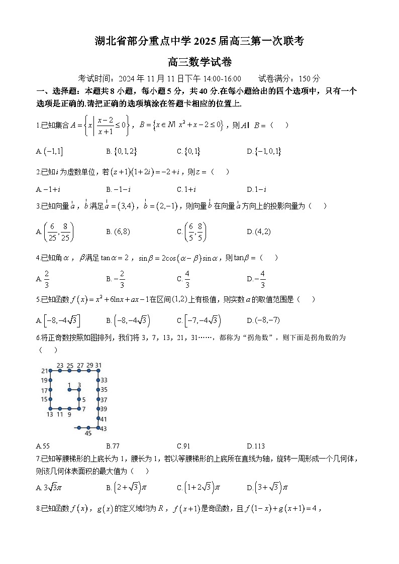 湖北省武汉市部分重点中学2024-2025学年高三上学期第一次联考数学试卷（Word版附答案）01