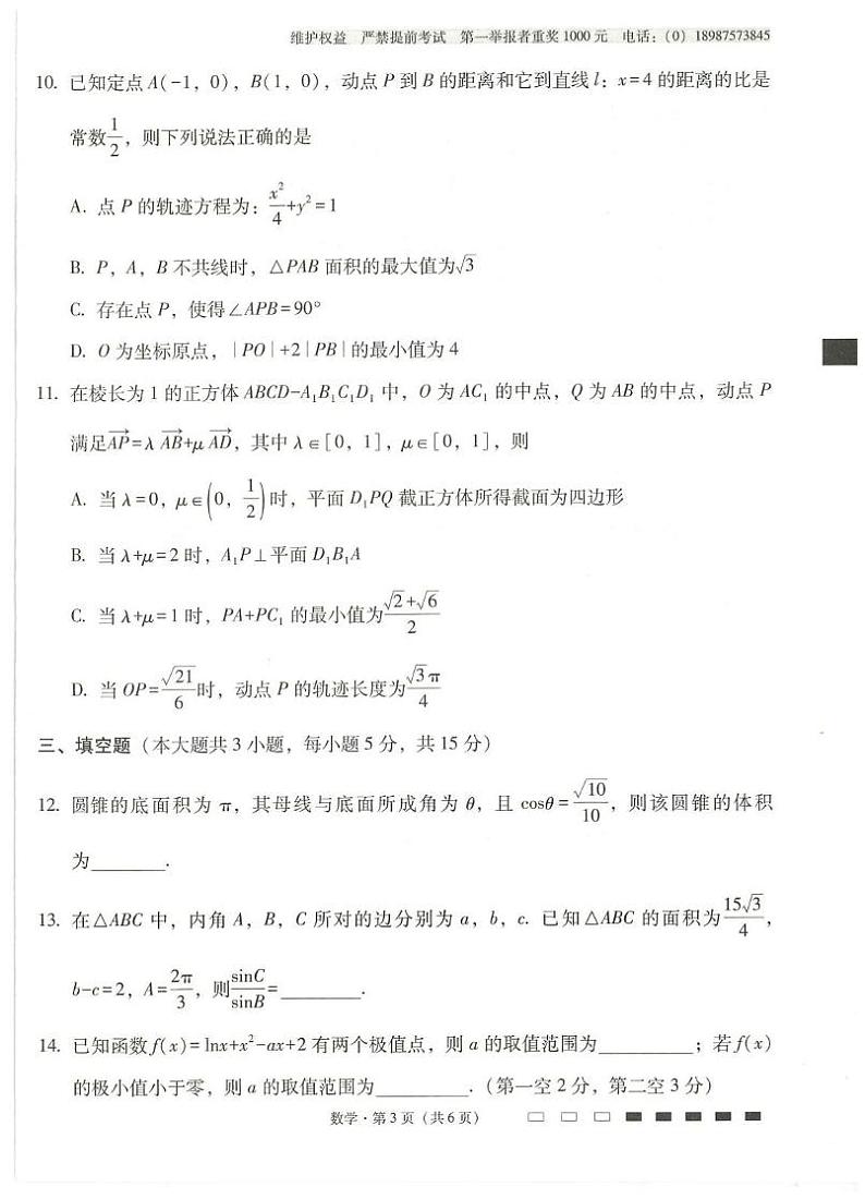数学丨云南省云南师范大学附属中学2025届高三11月高考适应性月考卷（五）数学试卷及答案03