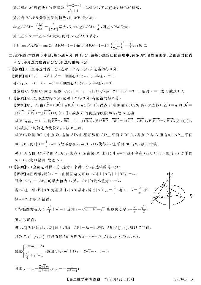 金科·新未来大联考2024-2025学年高二11月期中质量检测数学参考答案202411-1213第2页