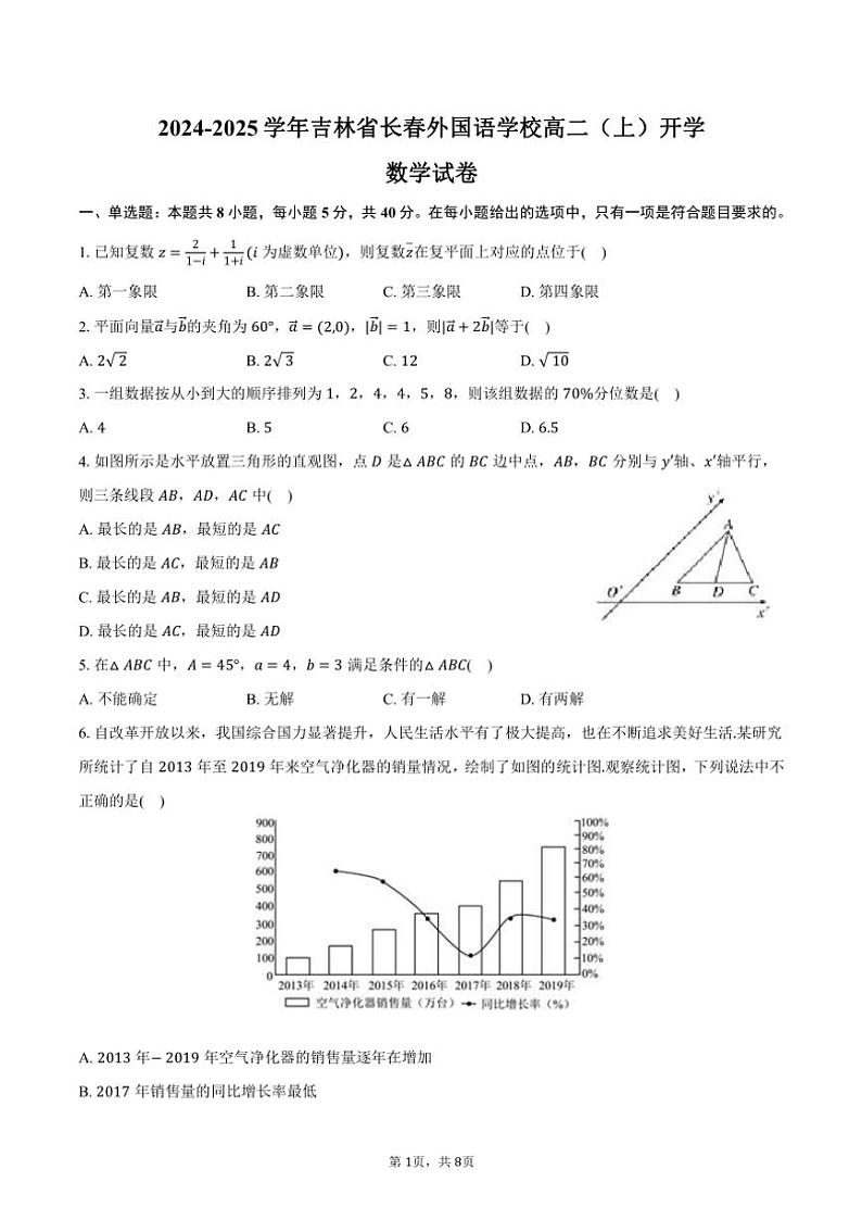 2024～2025学年吉林省长春外国语学校高二(上)开学数学试卷(含答案)第1页