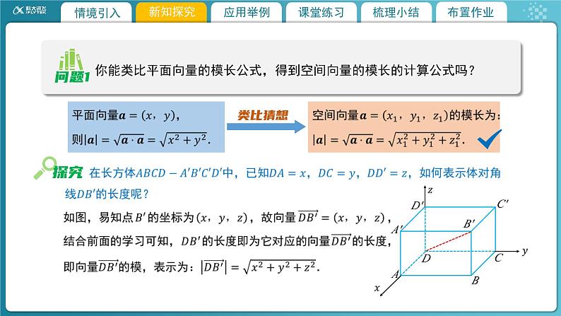 【教学课件】《3.3.2空间向量运算的坐标表示及应用(2)》精品教学课件第4页