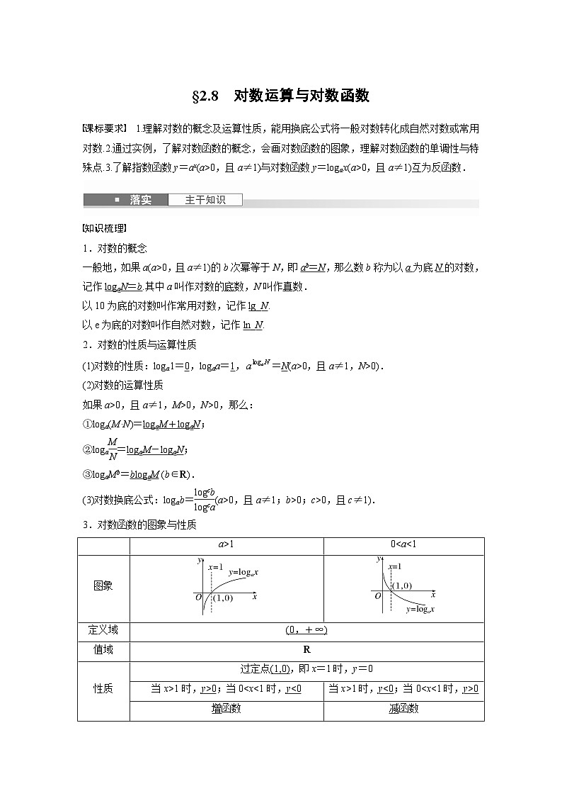 第二章　§2.8　对数运算与对数函数-【北师大版】2025数学大一轮复习讲义（教师版）第1页