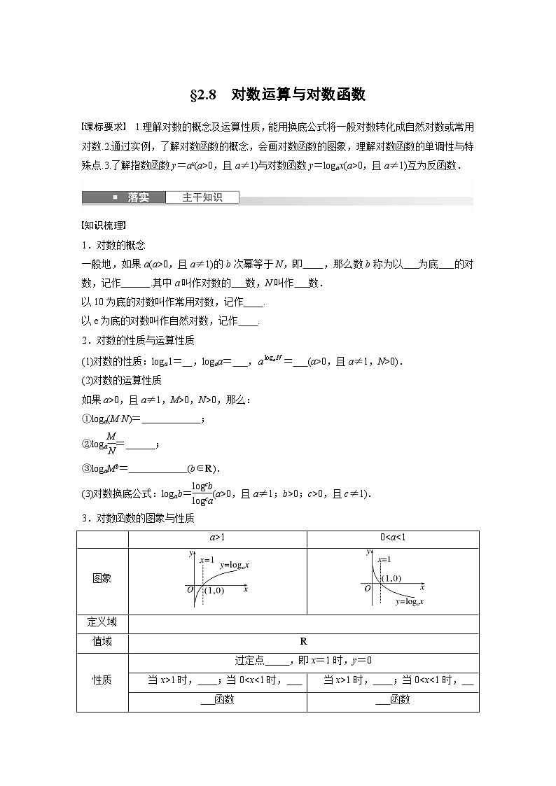 第二章　§2.8　对数运算与对数函数-【北师大版】2025数学大一轮复习讲义（学生版）第1页