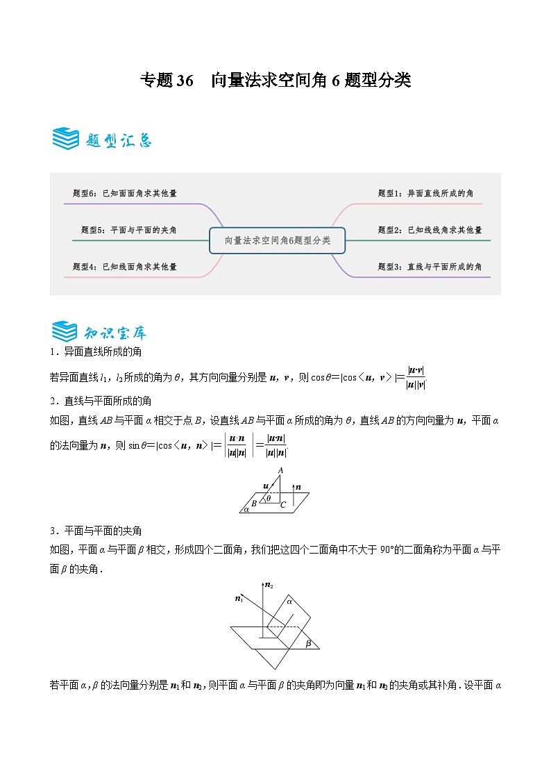 专题36 向量法求空间角6题型分类-备战2025年高考数学一轮专题复习全套考点突破和专题检测（解析版）第1页