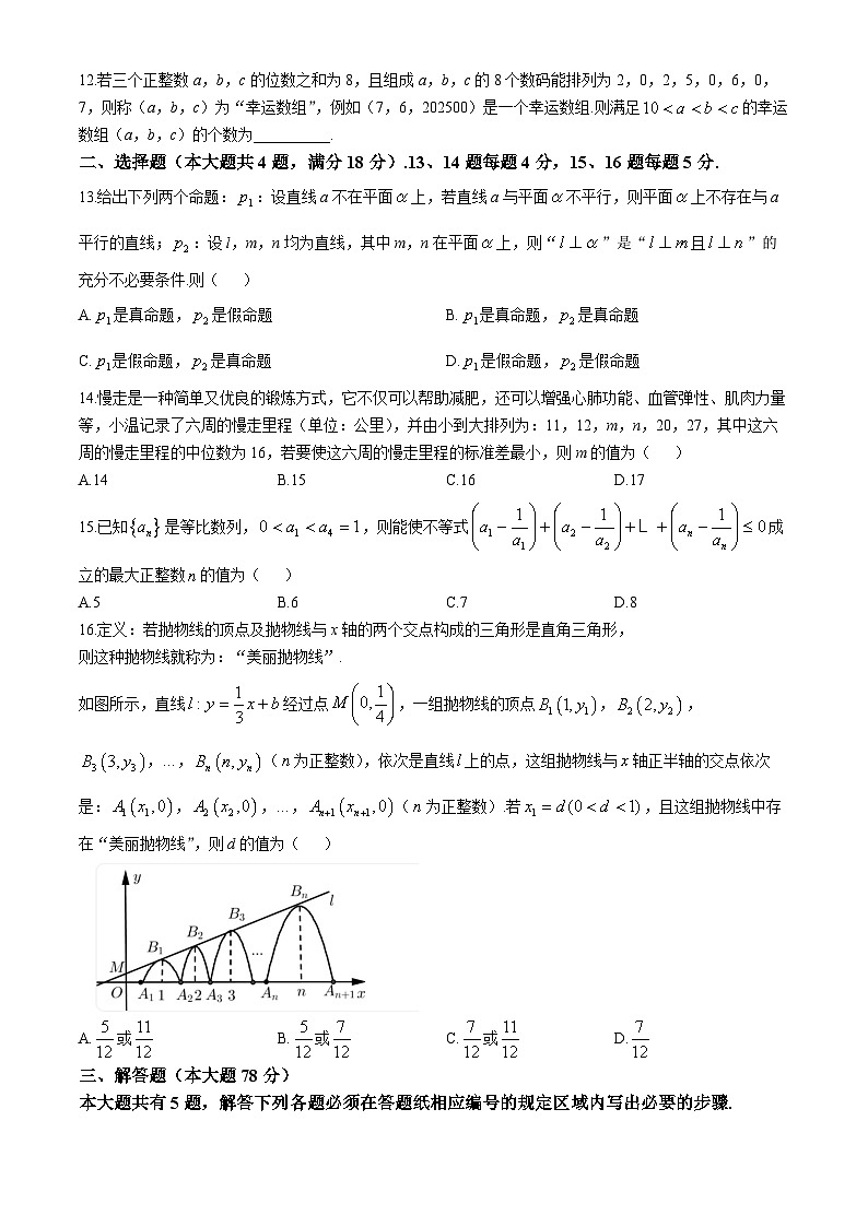 上海市华东师范大学第一附属中学2024-2025学年高三上学期期中考试数学试卷及参考答案02