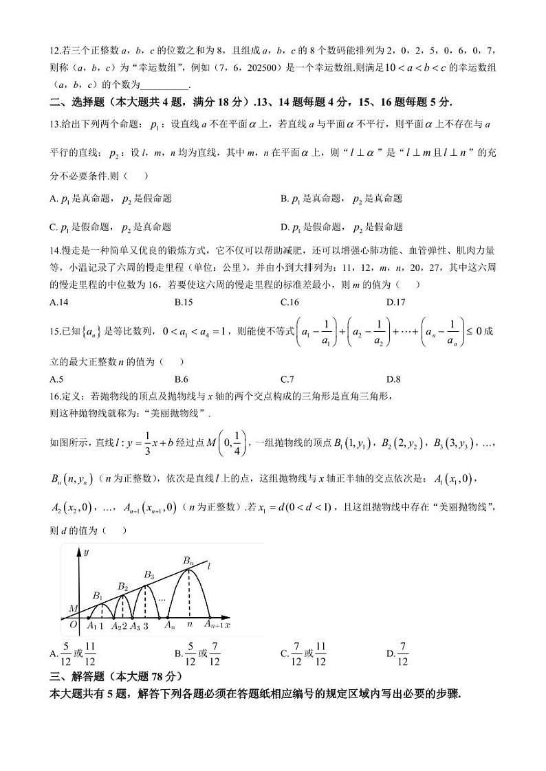 上海市华东师范大学第一附属中学2024-2025学年高三上学期期中考试数学试卷及参考答案02