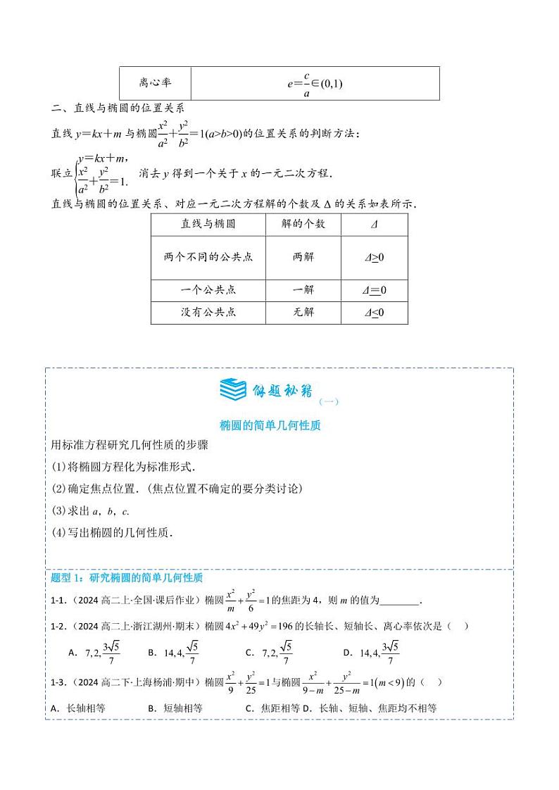 3.1.2椭圆的简单几何性质12题型分类（讲+练）（原卷版）-2024年秋高二数学选择性必修第一册题型练习第2页