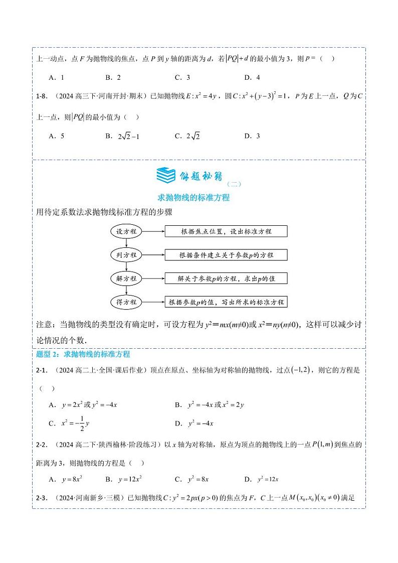 3.3.1抛物线及其标准方程5题型分类(讲+练）（原卷版）-2024年秋高二数学选择性必修第一册题型练习第3页