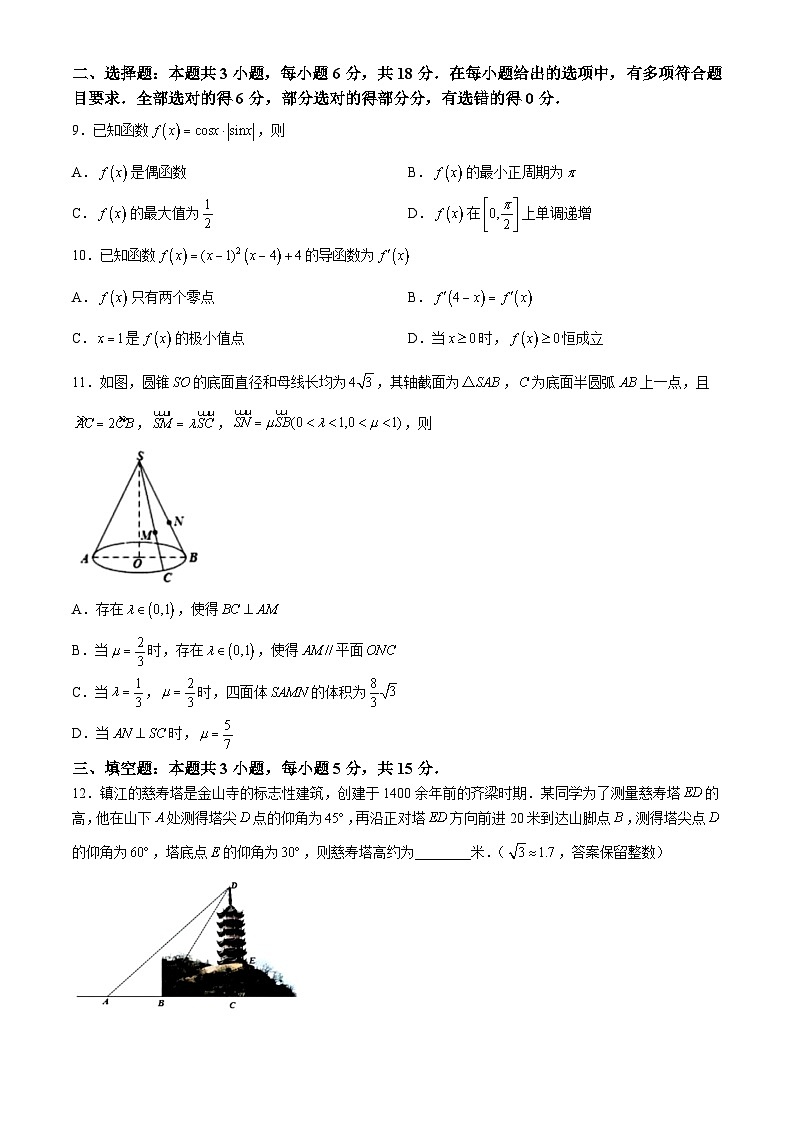 江苏省镇江市2024-2025学年高三上学期期中质量检测数学试卷第2页