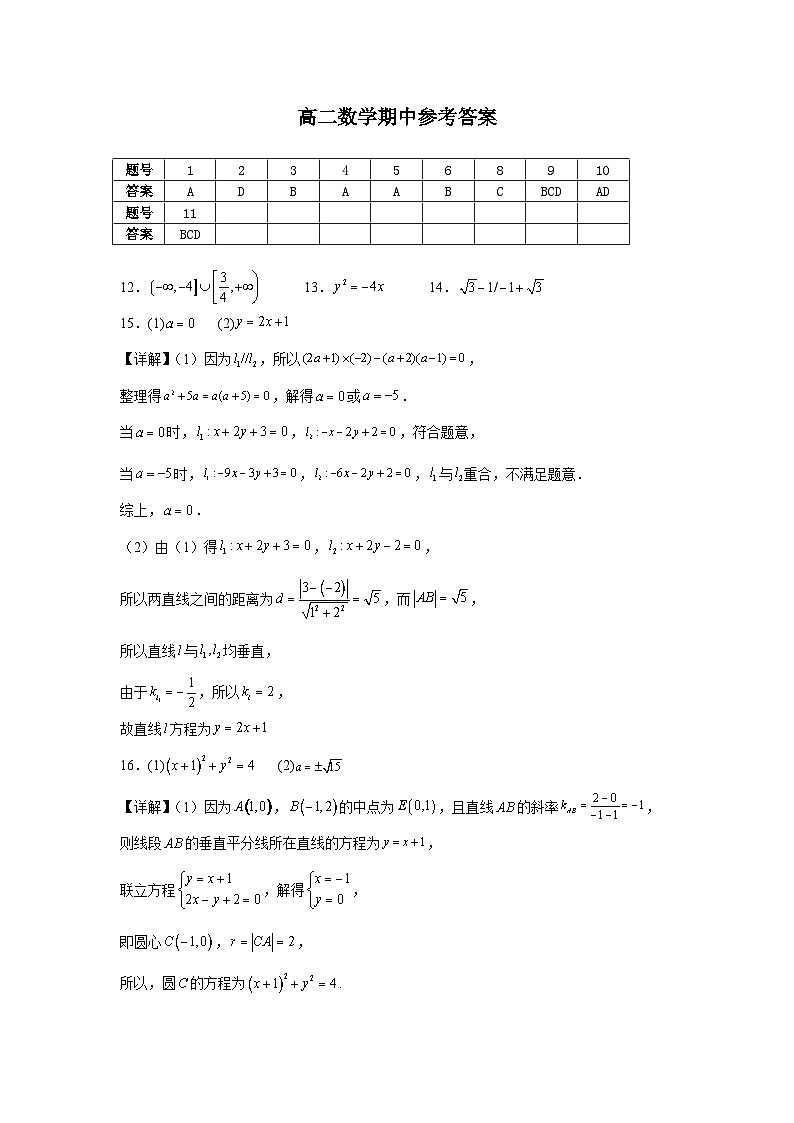 高二数学参考答案第1页