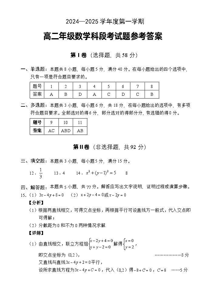 海南省文昌中学2024-2025学年高二上学期11月段考数学试题01