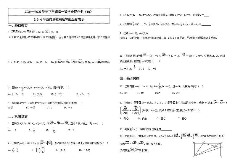 人教A版（2019）高中数学必修第二册6.3.4平面向量数乘运算的坐标表示 分层练习（解析卷）第1页