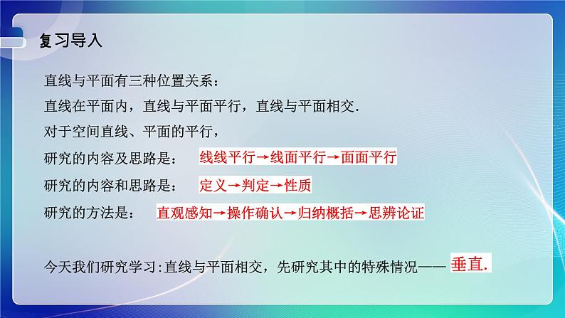 人教A版（2019）高中数学必修第二册8.6.2 直线与平面垂直(一）课件第2页