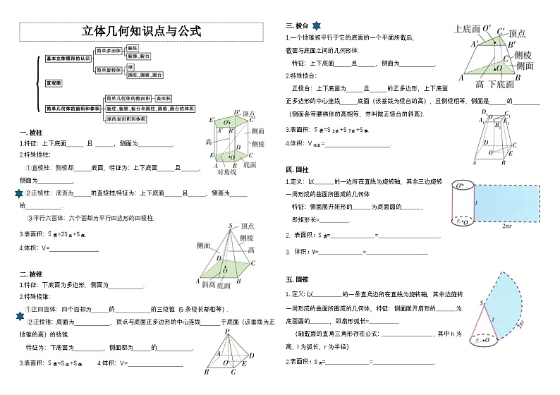 高中数学人教A版必修二第三部分《立体几何》知识点与公式   总结+习题（学生版+教师版）01
