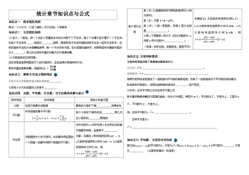 高中数学人教A版必修二《统计》知识点与公式第1页