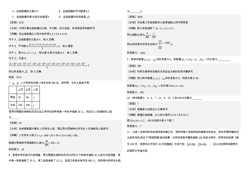 高中数学人教A版必修二《统计》知识点与公式  习题教师版第2页