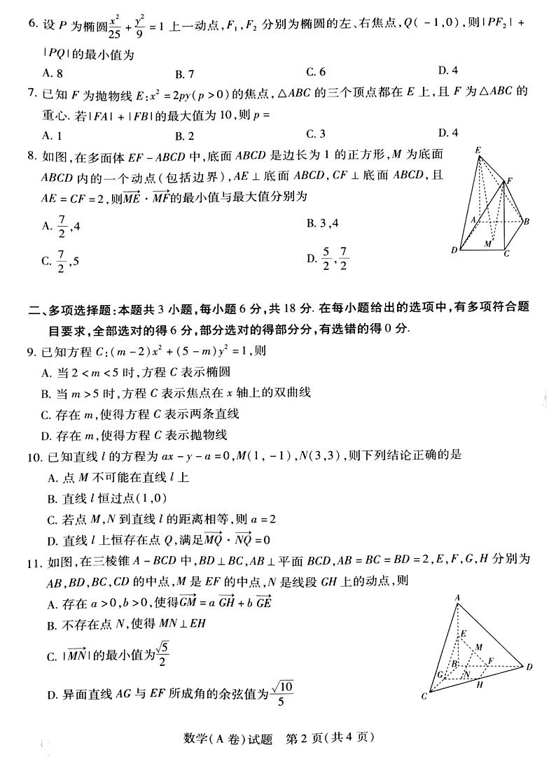 天一大联考周口市2024-2025学年高二上学期期中考试数学试题A卷第2页