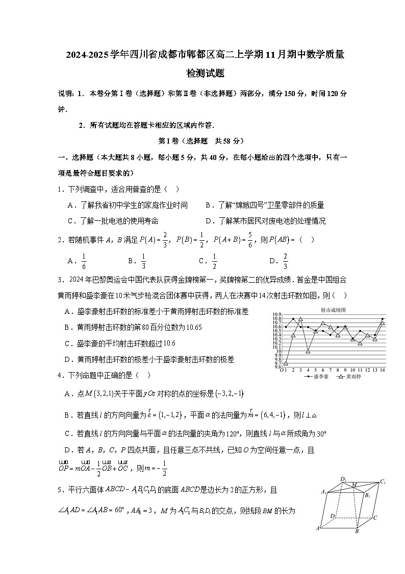 2024-2025学年四川省成都市郫都区高二上学期11月期中数学质量检测试题（含解析）第1页
