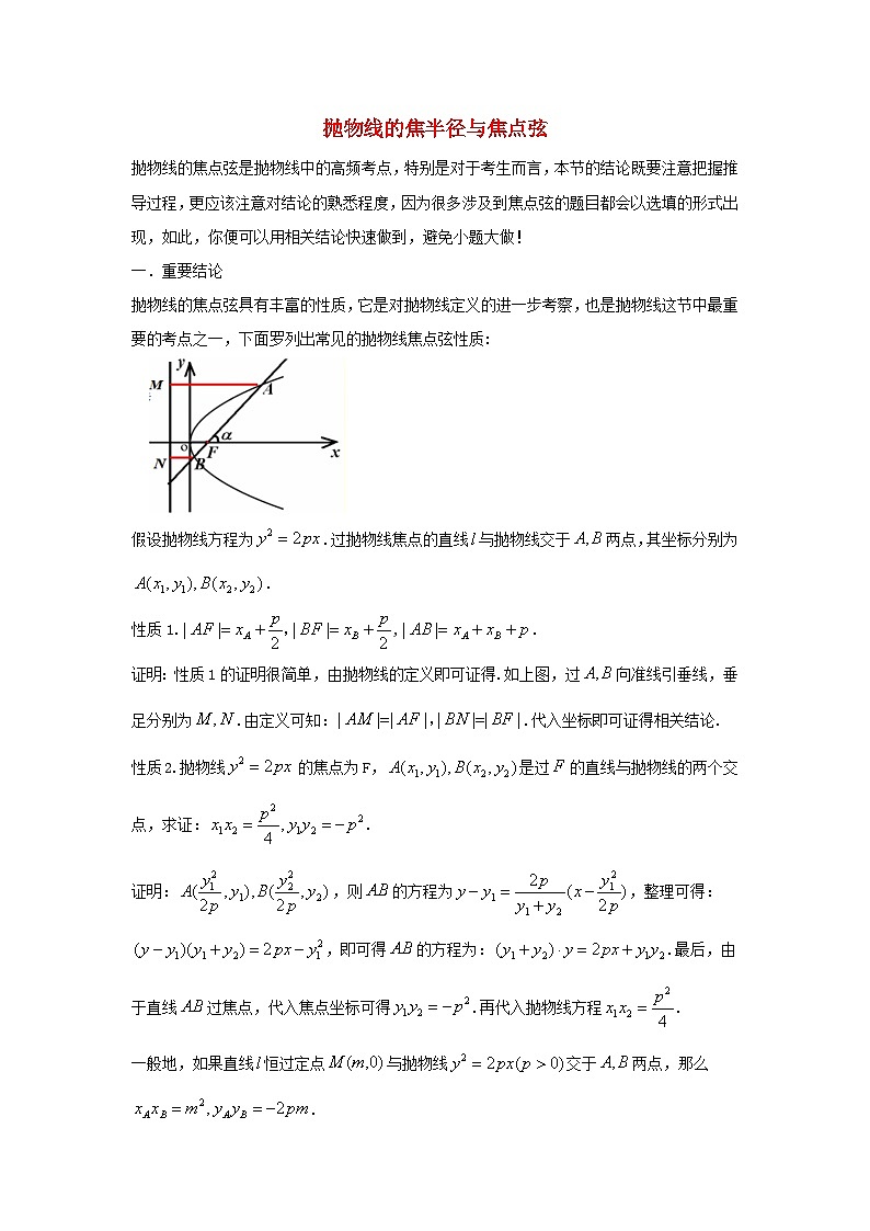 高三数学二轮培优微专题36讲24.抛物线的焦半径与焦点弦训练第1页