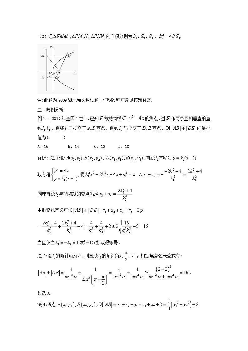 高三数学二轮培优微专题36讲24.抛物线的焦半径与焦点弦训练第3页