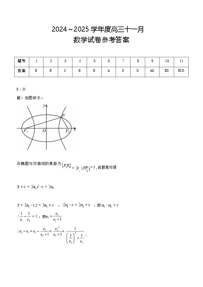 【湖北卷】湖北省武汉市江岸区2024-2025学年高三上学期11月调研考试（11.14-11.15）数学试卷答案第1页