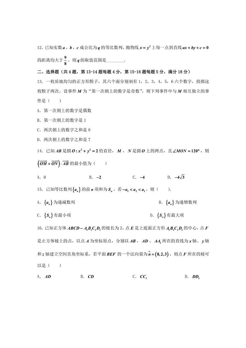 2024～2025学年上海市上海财经大学附属北郊高级中学高三(上)期中数学试卷(含答案)第2页
