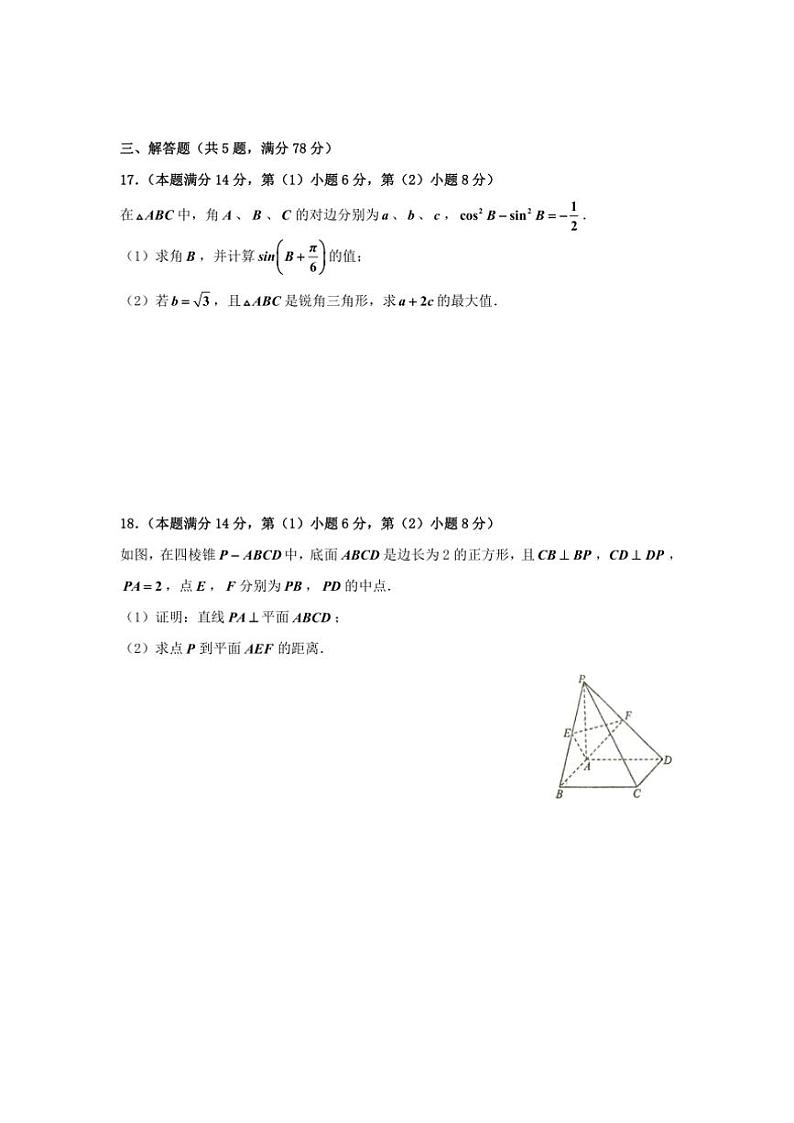 2024～2025学年上海市上海财经大学附属北郊高级中学高三(上)期中数学试卷(含答案)第3页