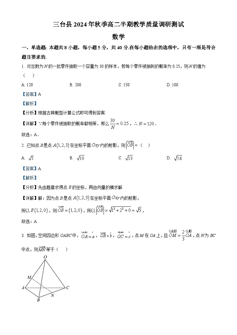 四川省绵阳市三台县2024-2025学年高二上学期期中考试数学试题含解析第1页