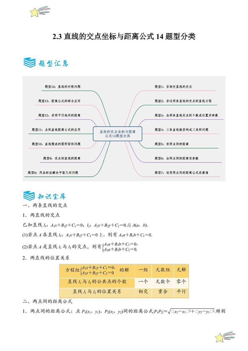 2.3直线的交点坐标与距离公式14题型分类（讲+练）（教师版） 2024-2025学年高二数学《考点·题型 ·技巧》精讲与精练高分突破系列（人教A版2019选择性必修第一册）第1页