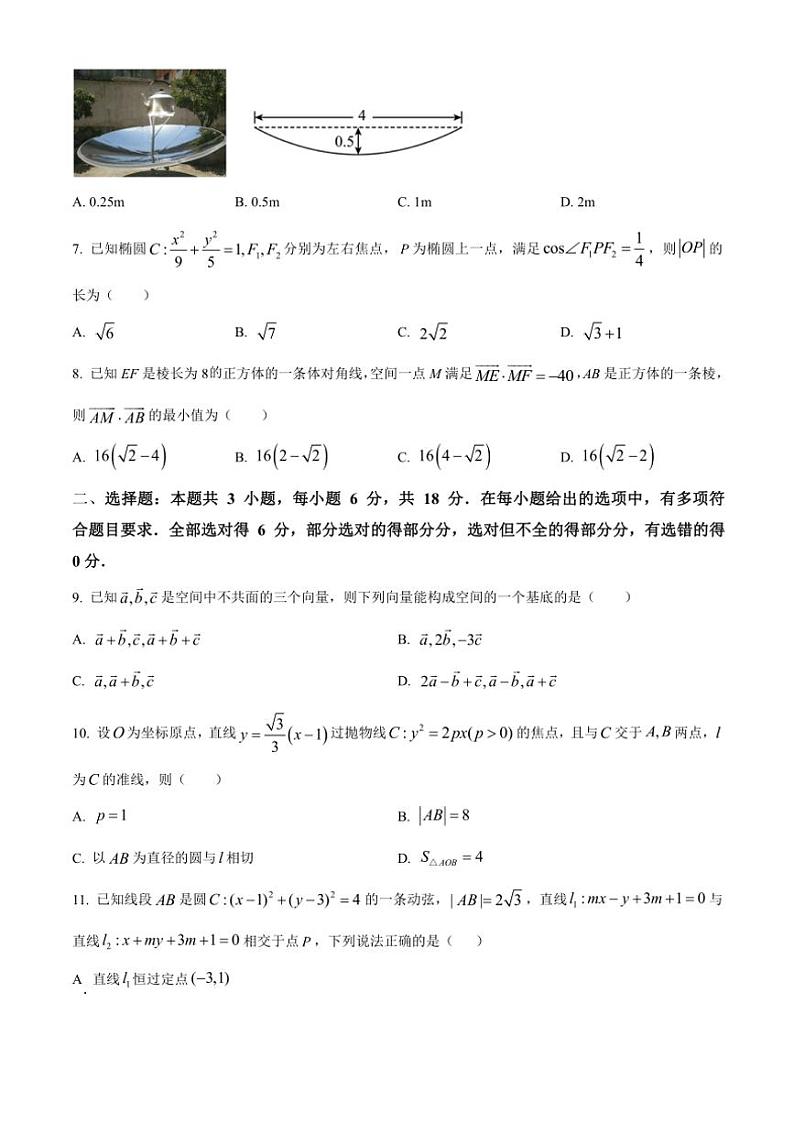 浙江省丽水市五校高中发展共同体2024～2025学年高二(上)期中联考数学试卷(含答案)第2页
