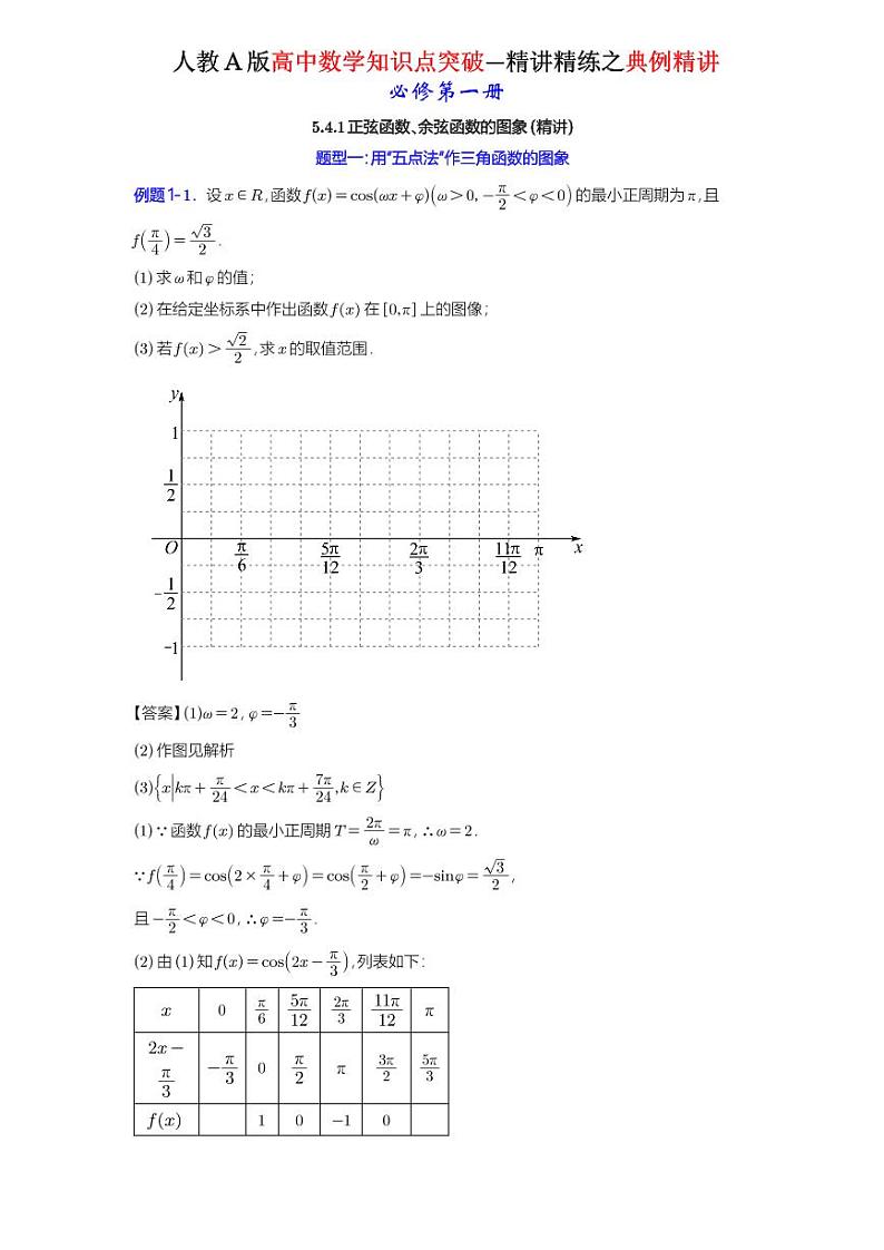 5.4.1正弦函数、余弦函数的图象-典例精讲（详解版）-A4第1页
