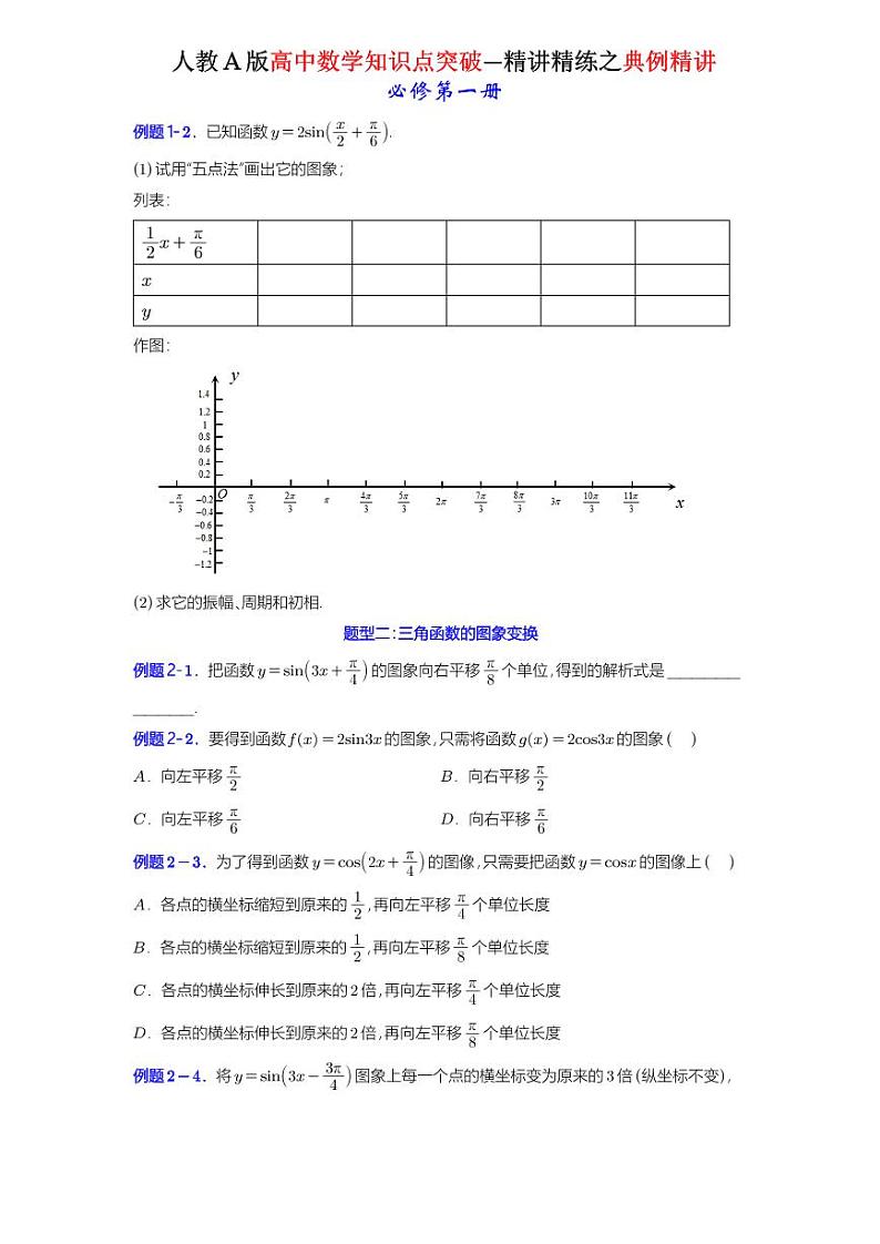 5.6.2 函数y＝Asin(ωx＋φ)的图象-典例精讲（原卷版）-A4第2页