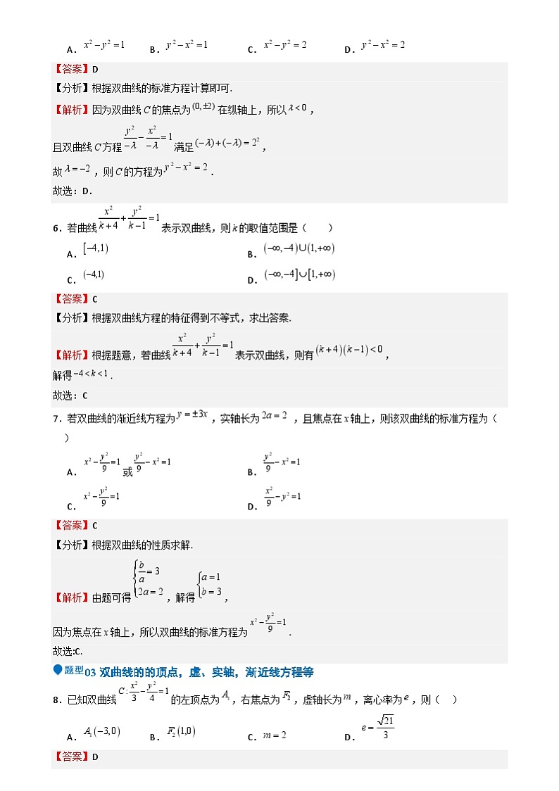 专题26 双曲线（七大题型 模拟精练 核心素养分析 方法归纳）（解析版）第3页
