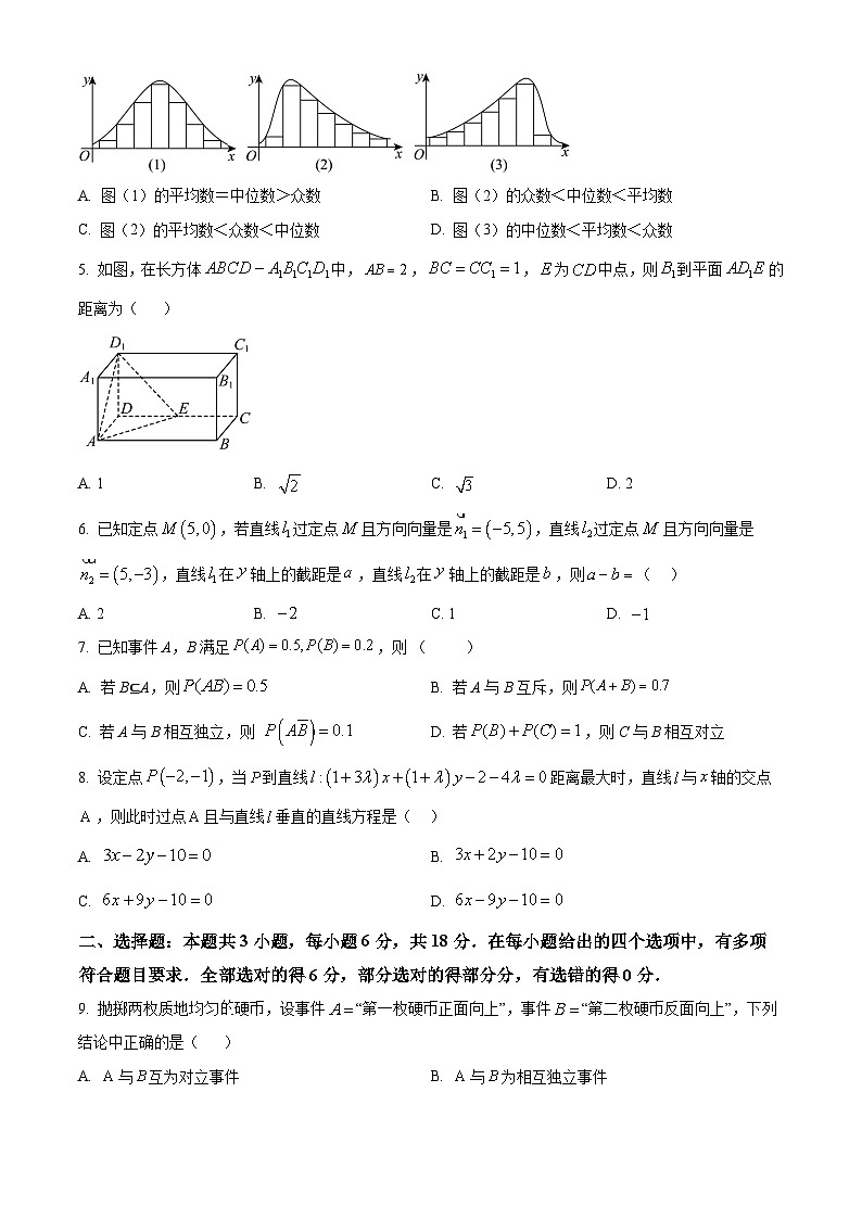 湖北省部分普通高中2024-2025学年高二上学期期中考试数学试卷（Word版附解析）02