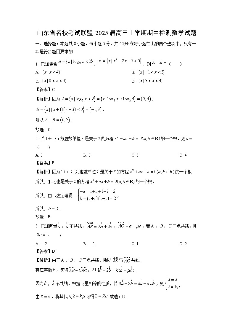 2025届山东省名校考试联盟高三(上)期中检测数学试卷（解析版）第1页