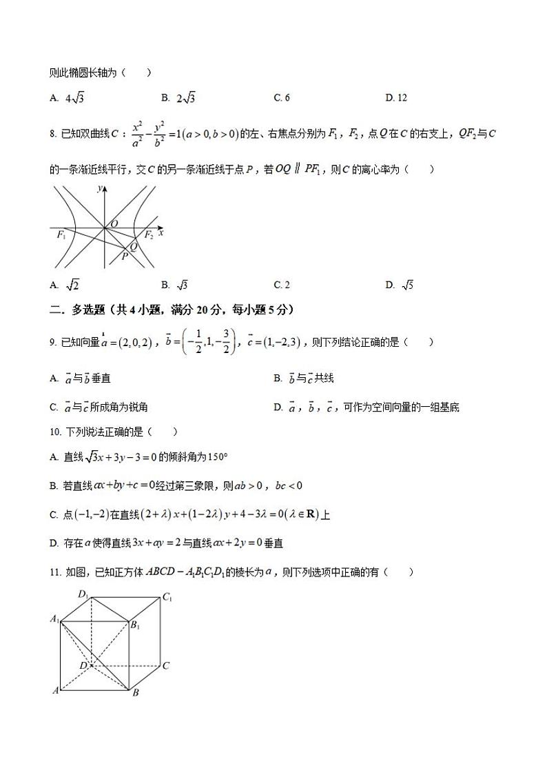 河南省信阳高级中学北湖校区2024-2025学年高二上学期期中考试 数学 Word版含解析第2页