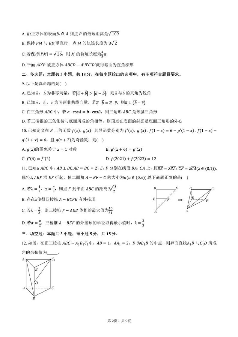 河北省衡水市衡水中学2025届高三(上)期中综合素质评价数学试卷(含答案)第2页