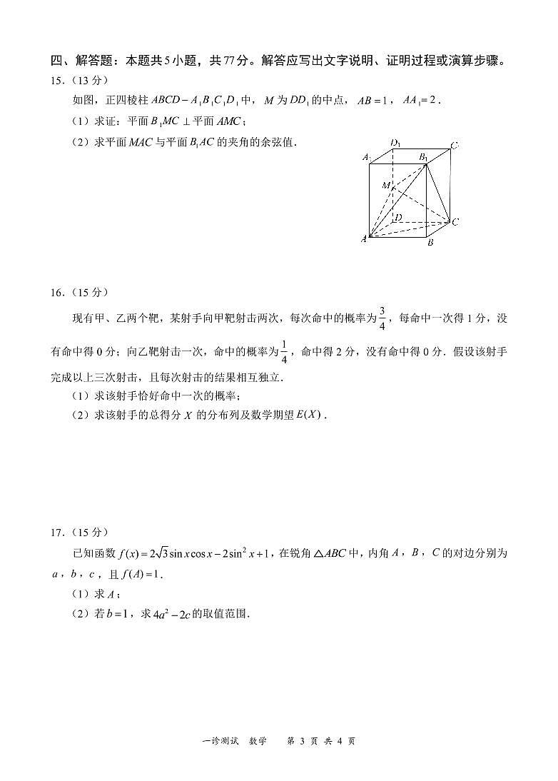 2025届四川省宜宾市高三上学期11月考-数学试卷+答案第3页