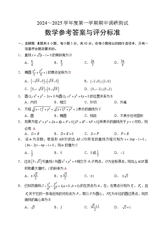 江苏省宿迁市沭阳县2024-2025学年高二上学期11月期中数学答案试题第1页