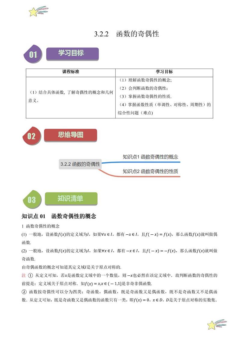 3.2.2函数的奇偶性（2知识点+7题型+强化训练）（学生版） 2024-2025学年高一数学上学期必修第一册同步学案（自主预习+题型研析+当堂温习+分层练习）（人教A版2019）第1页