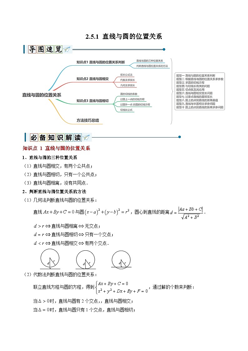2.5.1 直线与圆的位置关系（10大题型）（解析版）第1页