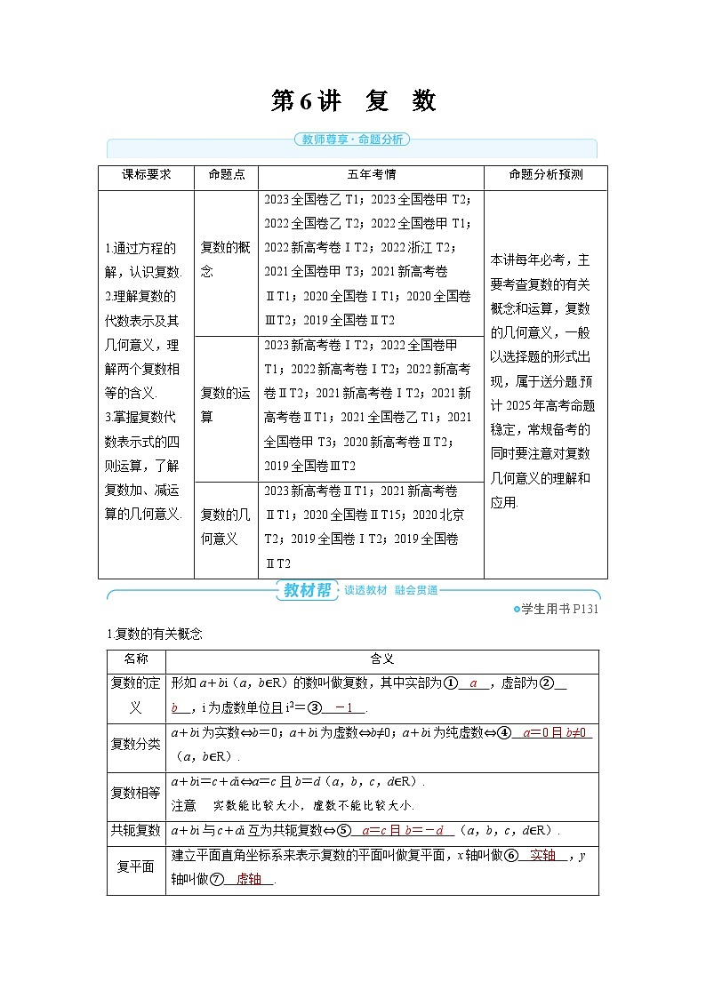 备战2025年高考数学精品教案第六章平面向量、复数第6讲复数（Word版附解析）第1页
