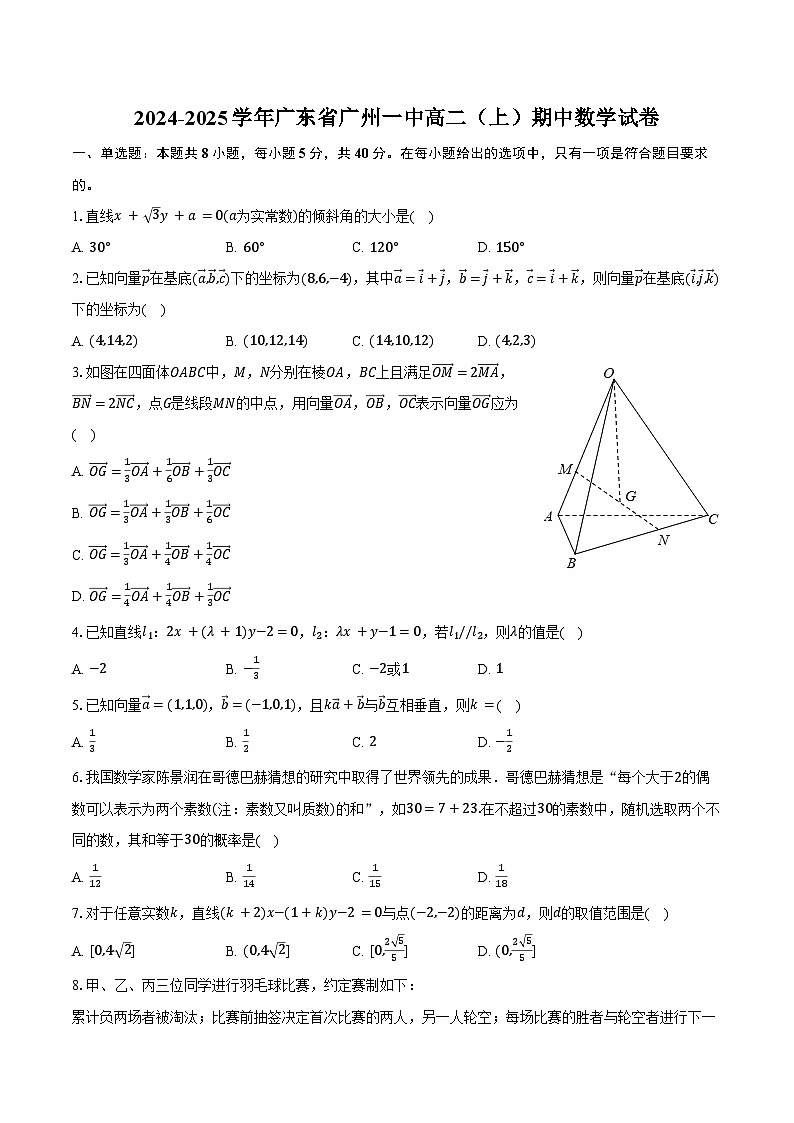 2024-2025学年广东省广州一中高二（上）期中数学试卷（含答案）第1页