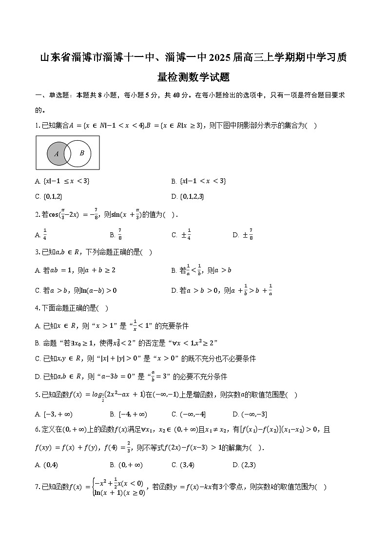 山东省淄博市淄博十一中、淄博一中2025届高三上学期期中学习质量检测数学试题（含答案）第1页