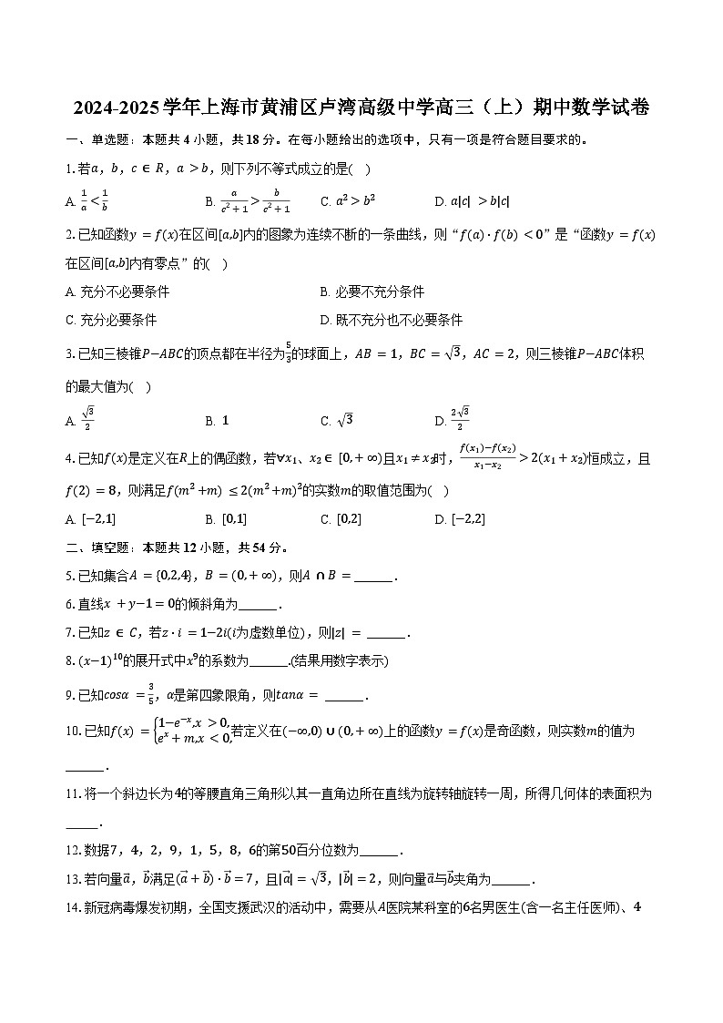 2024-2025学年上海市黄浦区卢湾高级中学高三（上）期中数学试卷（含答案）第1页