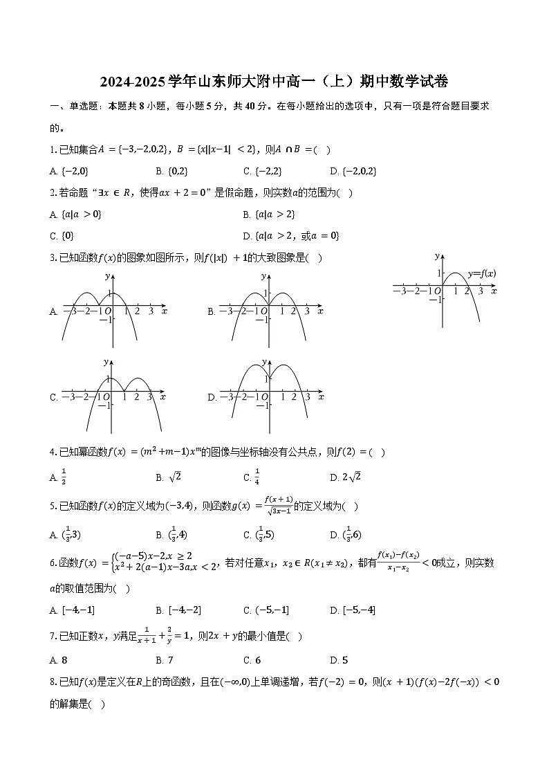2024-2025学年山东师大附中高一（上）期中数学试卷（含答案）第1页
